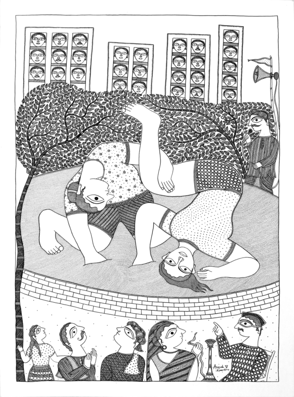 Madhubani-Folk-Art-Wrestling